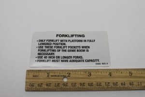Genie Lift Part # 12463GT - DECAL,FORK LIFTING" BOOM, EA