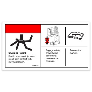 Genie Lift Part # 133092GT - DECAL,CRUSH HAZARD,USE SAFETY, EA