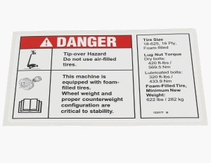 Genie Lift Part # 133177GT - DECAL,DANGER/LABEL,TIRE SPECS, EA