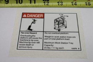 Genie Lift Part # 133279GT - DECAL,INSTR-MAX CAP-TRAY,WRD, EA