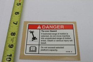 Genie Lift Part # 147793GT - DECAL,DANGER, TIPOVR, MAX CAP, EA
