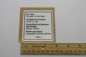 Genie Lift Part # 226499GT - DECAL,NOTICE,TIRE PRESSURE, EA