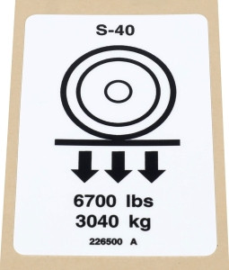 Genie Lift Part # 226500GT - DECAL,LABEL,WHEEL LOAD S-40, EA