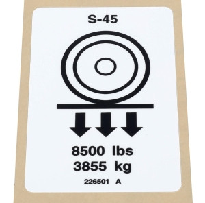 Genie Lift Part # 226501GT - DECAL,LABEL,WHEEL LOAD S-45, EA