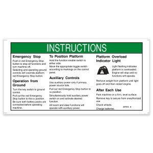 Genie Lift Part # 227213GT - DECAL, OPER INST,DC, EA