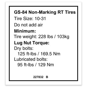 Genie Lift Part # 227832GT - DECAL,NOTICE,TIRE,SPECS, EA