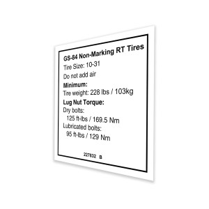 Genie Lift Part # 227832GT - DECAL,NOTICE,TIRE,SPECS, EA
