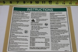 Genie Lift Part # 229916GT - DECAL,NOTICE,INST,PLAT-GS69RT, EA