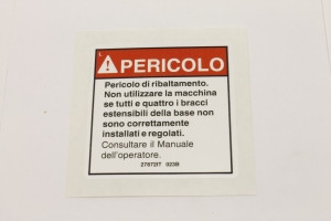 Genie Lift Part # 27872ITGT - DECAL,TIP OVER HAZARD, EA