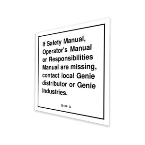 Genie Lift Part # 28176GT - DECAL,LABEL,MANUAL NOT HERE, EA