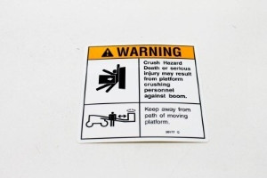 Genie Lift Part # 28177GT - DECAL,WARN,CRUSH HAZARD PLAT, EA