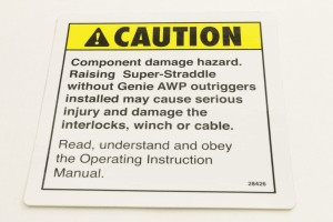 Genie Lift Part # 28426GT - DECAL,CAUTION,DAMAGE HAZARD, EA