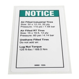 Genie Lift Part # 30082GT - DECAL,NOTICE TIRE PRESSURE, EA
