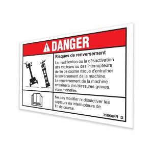 Genie Lift Part # 31060FRGT - DECAL,DANGER-TIP OVR,LIMSWITCH, EA