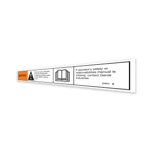 Genie Lift Part # 31071GT - DECAL,WARNING,FAILURE TO READ, EA