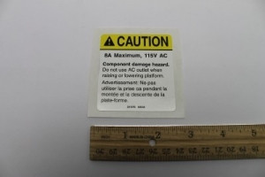 Genie Lift Part # 31076GT - DECAL,CAUTION,8A MAX.115V AC, EA