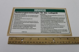 Genie Lift Part # 31785GRGT - DECAL,NOTICE,CHARGER INSTRUC, EA