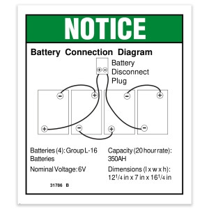 Genie Lift Part # 31786GT - DECAL,NOTICE,BATT CONNECTION, EA