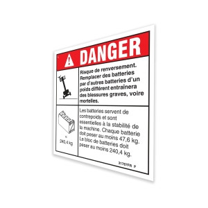 Genie Lift Part # 31787FRGT - DECAL,DANGER,TIP-OVER BATTERY, EA
