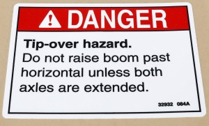 Genie Lift Part # 32932GT - DECAL,DANGER,TIPOVER,AXLES, EA