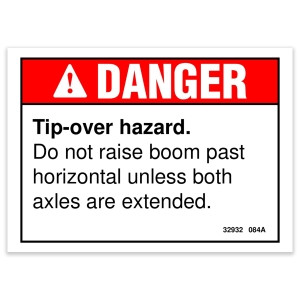 Genie Lift Part # 32932GT - DECAL,DANGER,TIPOVER,AXLES, EA