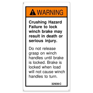 Genie Lift Part # 32939GT - DECAL,CRUSHING HAZ/BRAKE LOCK, EA