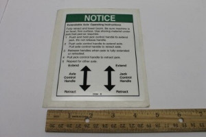 Genie Lift Part # 32996GT - DECAL,NOTICE,EXT AXLE OPER, EA