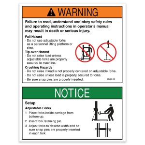Genie Lift Part # 33493GT - DECAL,WARNING,ADJ FORK SAFETY, EA