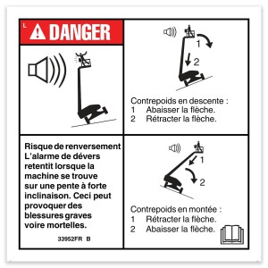 Genie Lift Part # 33952FRGT - DECAL,DANGER,TILT ALARM, EA