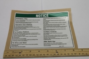 Genie Lift Part # 35540GT - DECAL,NOTICE,OPER INST PLAT,DC, EA