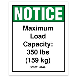 Genie Lift Part # 35577GT - DECAL,NOTICE,MAX CAPACITY 350, EA