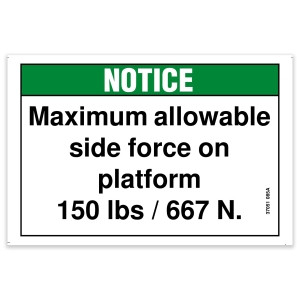 Genie Lift Part # 37051GT - DECAL,NOTICE,SIDE FRC 150,ANSI, EA