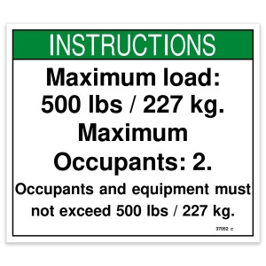 Genie Lift Part # 37052GT - DECAL,NOTICE,MAX LOAD 500 LBS, EA