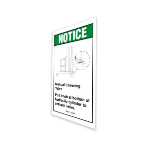 Genie Lift Part # 37141GT - DECAL, NOTICE, MANUAL LOWERING, EA