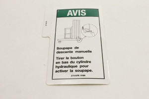 Genie Lift Part # 37141FRGT - DECAL, NOTICE, MANUAL LOWERING, EA