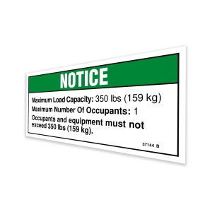Genie Lift Part # 37144GT - DECAL,NOTICE,LOAD CAP 350, EA