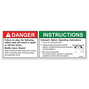Genie Lift Part # 38116GT - DECAL,DANGER,OUTRCH SAFE/SETUP, EA