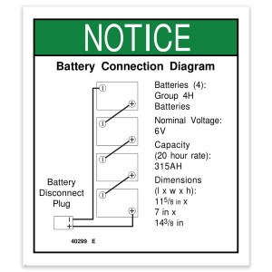 Genie Lift Part # 40299GT - DECAL,NOTICE,BATT CONNECTION, EA
