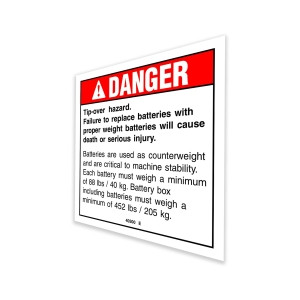 Genie Lift Part # 40300GT - DECAL,DANGER,TIP-OVER BATTERY, EA