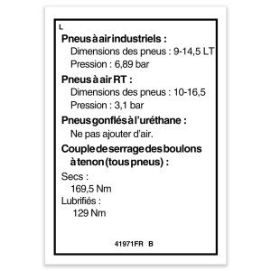 Genie Lift Part # 41971FRGT - DECAL,NOTICE,TIRE PRESSURE, EA