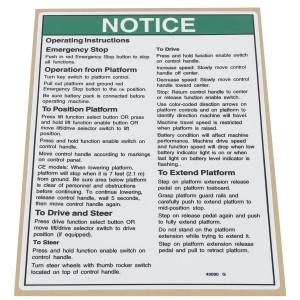 Genie Lift Part # 43090GT - DECAL,NOTICE,OPER INST,PCP, EA