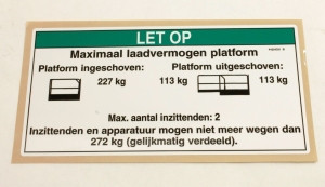 Genie Lift Part # 44254DUGT - DECAL,NOTICE,MAX CAP 500/250, EA