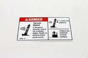 Genie Lift Part # 44736GT - DECAL,DANGER,TIP-OVER,TILT, EA