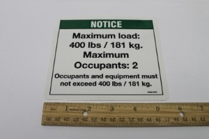 Genie Lift Part # 44983GT - DECAL,NOTICE, MAX CAP 400 LBS, EA
