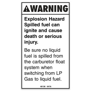 Genie Lift Part # 46136GT - DECAL,WARNING,EXPLOSION HAZARD, EA
