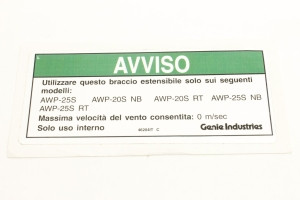 Genie Lift Part # 46204ITGT - DECAL, NOTICE, 26 INCH OUTRIGGER, EA