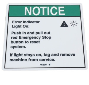 Genie Lift Part # 46238GT - DECAL,NOTICE,ERROR LIGHT, EA