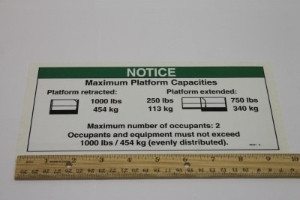 Genie Lift Part # 48331GT - DECAL,NOTICE,MAX CAP 1000/250, EA