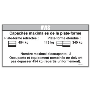Genie Lift Part # 48331FRGT - DECAL,NOTICE, MAX CAP 1000/250, EA