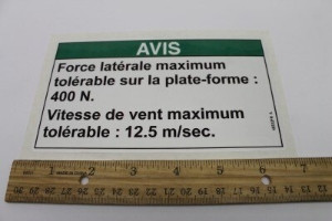 Genie Lift Part # 48332FRGT - DECAL,NOTICE,90 FORCE/12.5WIND, EA